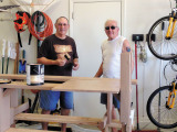 Alan Friedman, left, and Marv Enerson complete work on benches and flight tables for the club field.