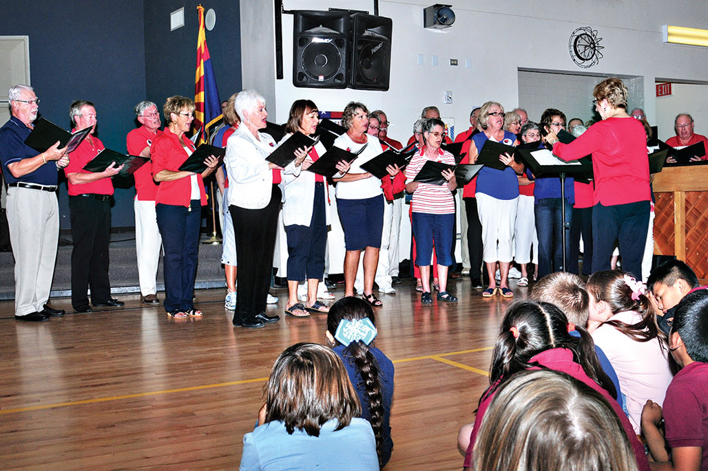 Approximately 30 Robson Ranch Singers participated in a Veterans Day program in Arizona City on November 10 under the direction of Jacquie Fedie and accompanied by Sandy Kantrud.