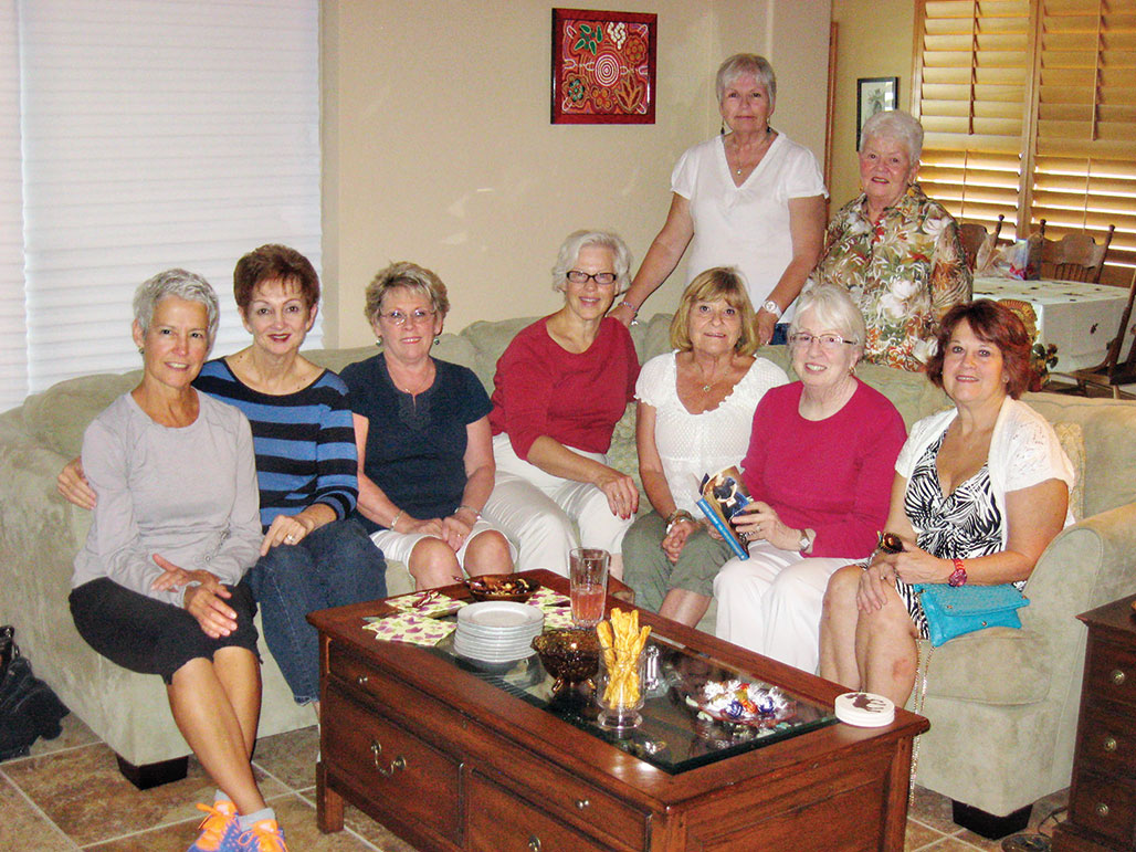 Left to right, seated: Jill Lui, Pat Jegge, Jane Kihlstrom, Meg Haber, Charlotte Best, Phyllis Flail and Sandy Culpepper; standing: Pat Paulsen and Barbara Engelhardt; absent: Fran Fowler and Mary Kim.
