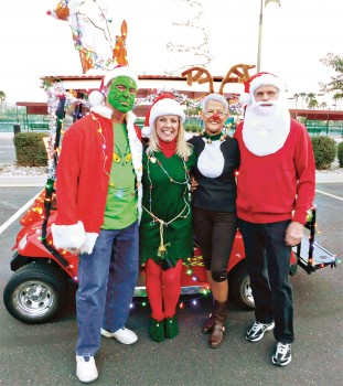 Ron, Kim, Jill and Ted, aka Grinch, Elf, Rudolph and Santa!