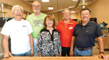 The Desert Woodcrafters Board, left to right: Marv Enerson, Treasurer; Doug Kant, VP; Gaile McCuaig, Secretary; Jim Price, At Large; Ken Hansen, President. Photo by Marv Enerson