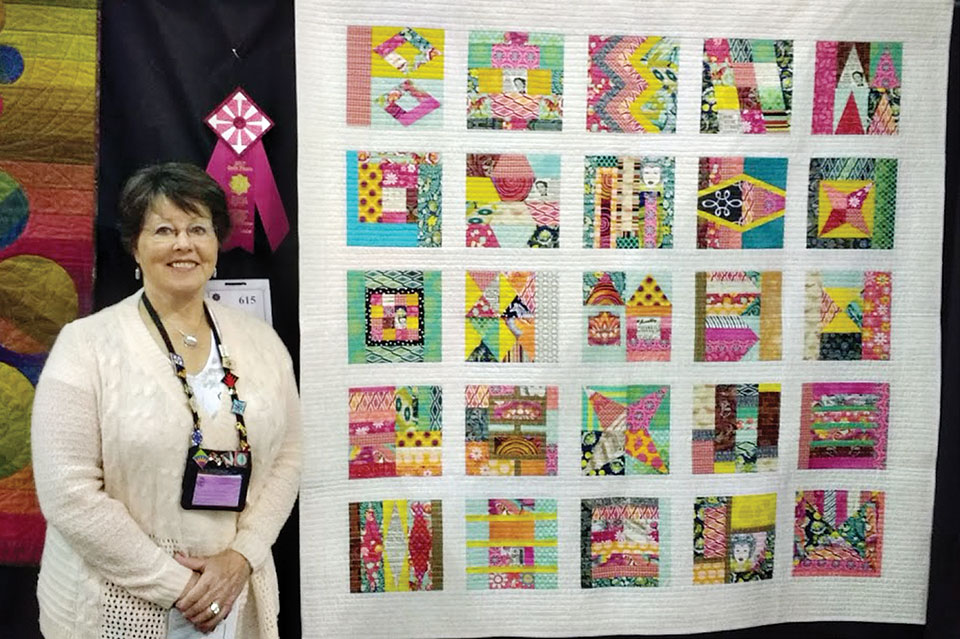 Gayle Strack with her second place ribbon at the Tucson Quilt Show