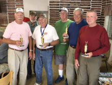 Top shooter from each Robson Community, left to right: Ron Schroer, Robson Ranch; Roger Fendt, Quail Creek; Darwin Puls, PebbleCreek; Charles Chapman, Sun Lakes; Bruce Engle, SunBird; and Dave Sack, SaddleBrooke