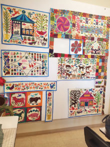 The quilt shown on the design wall will be 92 x 92 and is all appliqued. The design wall allows you to get the perfect picture and readjust the pieces to your satisfaction before sewing it together.