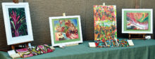 Examples of Janet Buckingham's talent in acrylic pouring and watercolor painting.