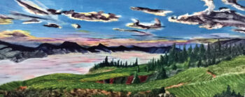 Paul Cassidy's 16-inch by 40-inch painting of the Naramata Bench in the Ojanegar Valley of British Columbia