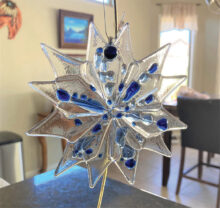 Clear with blue dots snowflake by Doris Betuel