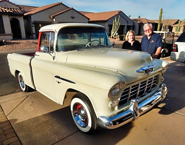Sharon and Richard Horton with their 1955 Chevrolet Cameo pickup.