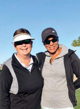 Kathy Holwick and Nedra Partner-Miller are at the course bright and early for a round of “renovation golf.”