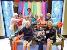 With more than 100 players, the Fiesta committee planned for nearly a year to make the event an overwhelming success. Members included (from left) Sally Fullington, guest Mary Ann Wolick, Barbara Wilson, Diane Penner, Christie, Dema Harris, Rhonda McGree, Chris Ogrodowski, Robyn Tanke, and Mary Kindt.